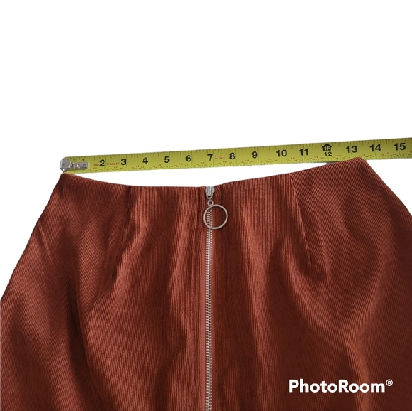 SHEIN CORDUROY WOMEN'S ZIPPER FRONT MINI SKIRT RUST BROWN SIZE MEDIUM - Picture 4 of 11